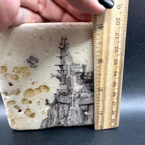 Tile Coaster Travertine Stone Mountain top Fortress Hot air balloon Ships Air - Picture 2 of 5